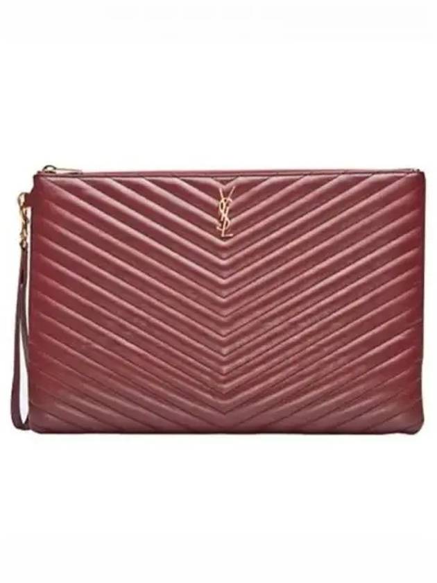 Luxury Saint Laurent Matelasse Leather Document Holder Wine