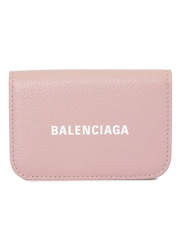 Luxury Balenciaga Logo Tripold Leather Half-Wallet Pink