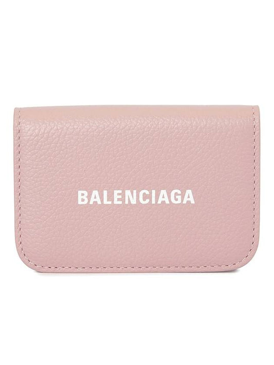 Luxury Balenciaga Logo Tripold Leather Half-Wallet Pink