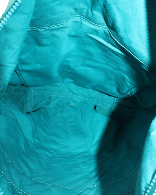 Luxury Bottega Veneta Intrecciato Rubberised Backpack In Turquoise Canvas