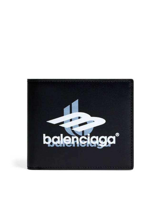 Luxury Balenciaga Logo Print Leather Half Wallet Black