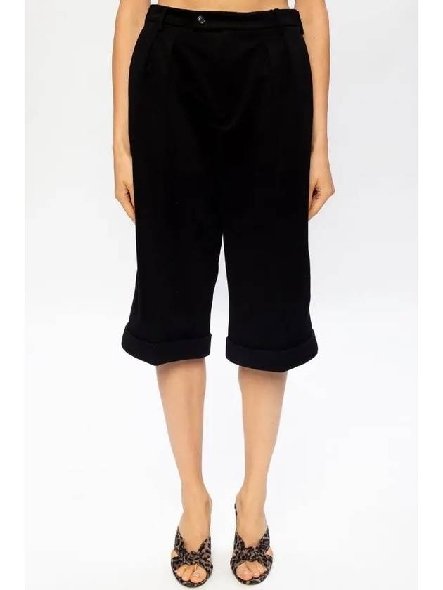 Luxury Saint Laurent High Waist Crop Wide Shorts Black