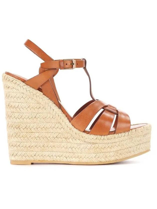 Luxury Saint Laurent Tribute Espadrille Wedge Heel Brown
