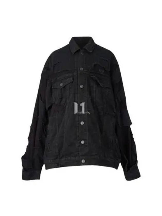 Luxury Balenciaga Unity Sports Icon Patchwork Denim Jacket Black