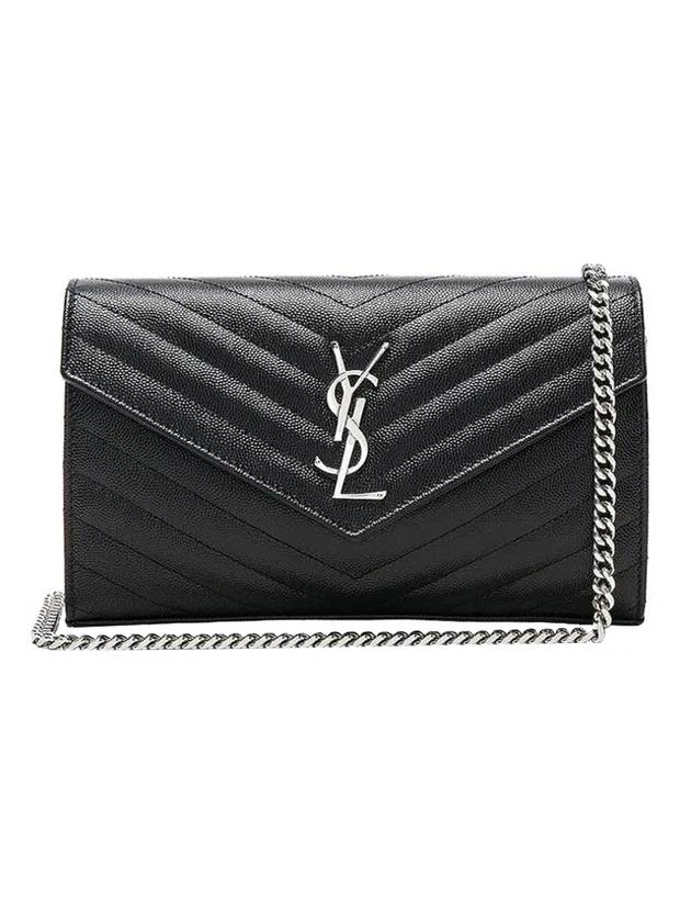 Luxury Saint Laurent Cassandre Matelasse Chain Cross Bag In Grain de Poudre Embossed Leather Black