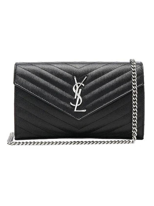 Luxury Saint Laurent Cassandre Matelasse Chain Cross Bag In Grain de Poudre Embossed Leather Black