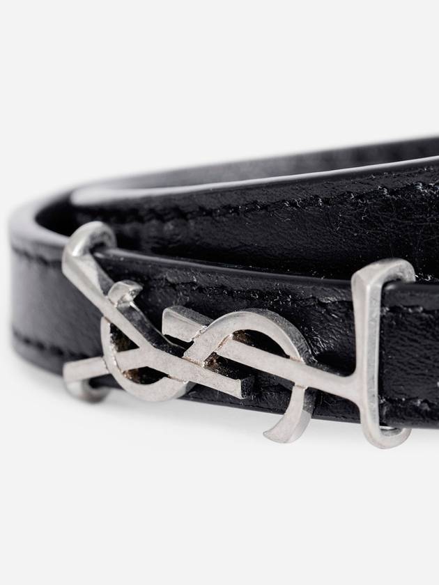 Luxury Saint Laurent Opyum Silver Double Wrap Bracelet Black