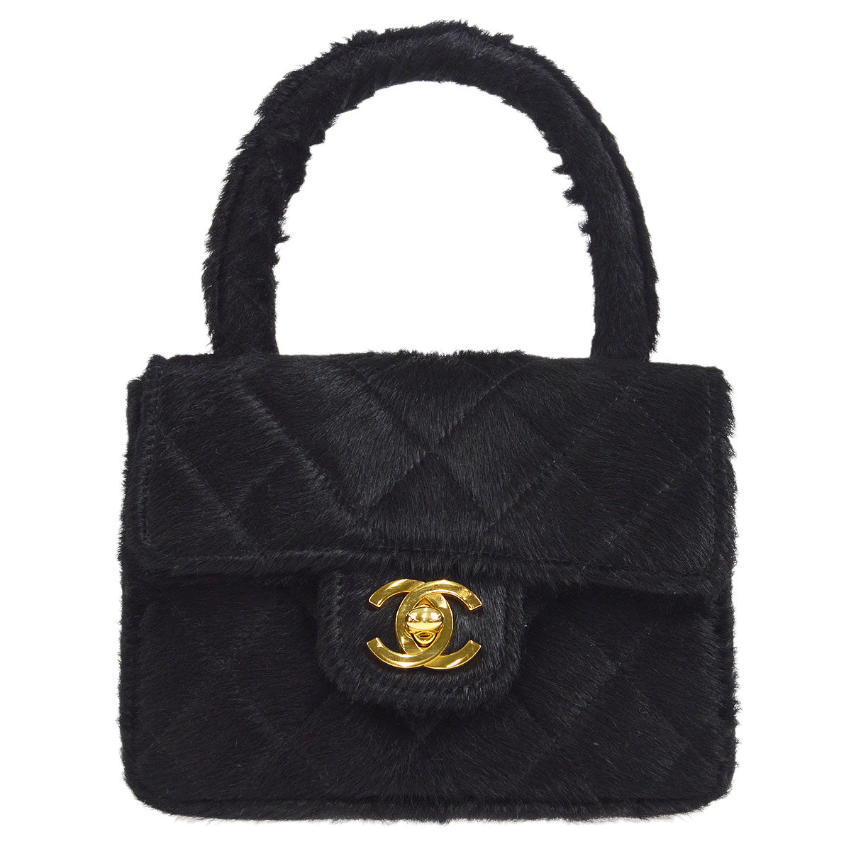 Luxury Chanel * 1990s Classic Flap Handbag Micro Black Pony Hair