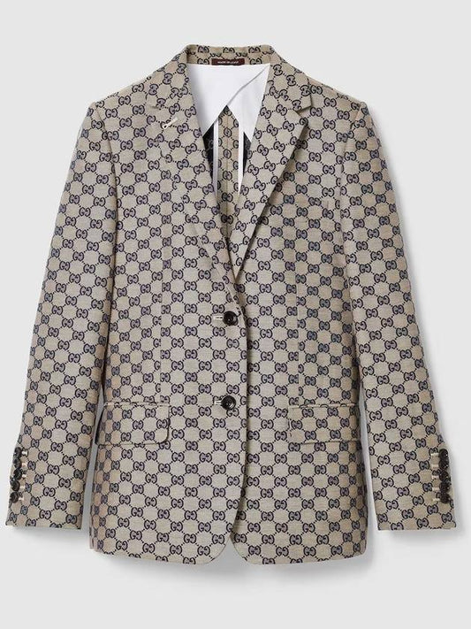 Luxury Gucci Trending 2025 GG Linen Blend Canvas Jacket Beige