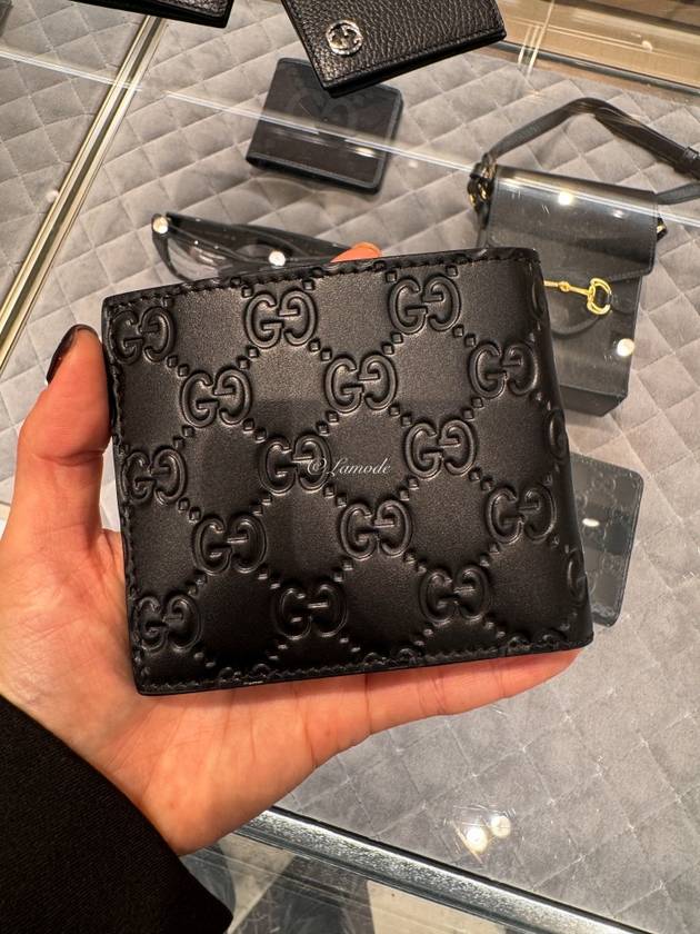 Luxury Gucci Trending 2025 Men's GG Signature Half Wallet Black