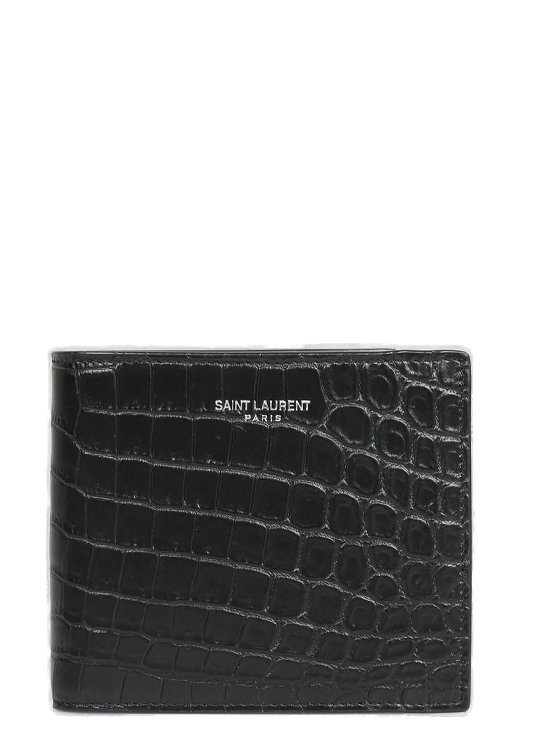 Luxury Saint Laurent Men's Animal Print Leather Wallet in Nero/Nero | 396303DZEDE1000