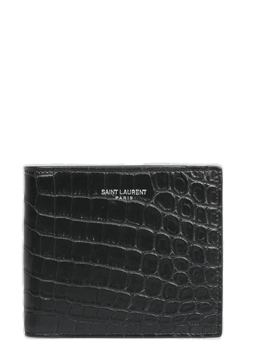 Luxury Saint Laurent Men's Animal Print Leather Wallet in Nero/Nero | 396303DZEDE1000