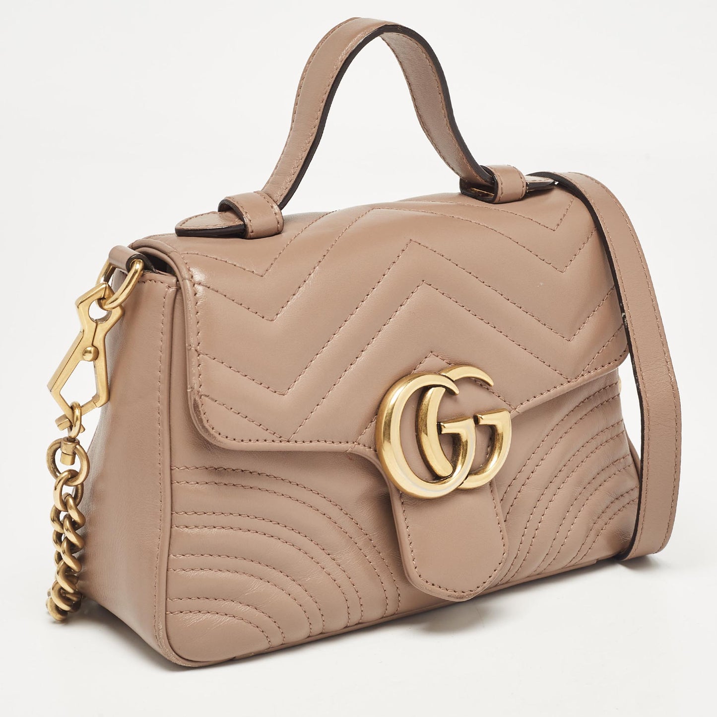 Luxury Gucci Trending 2025 Dusty Pink Matelass&eacute; Leather Mini Gg Marmont Top Handle Bag..