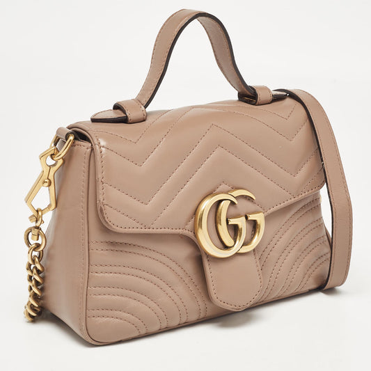 Luxury Gucci Trending 2025 Dusty Pink Matelass&eacute; Leather Mini Gg Marmont Top Handle Bag..
