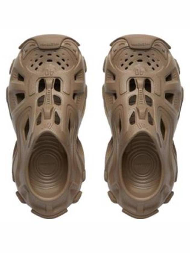 Luxury Balenciaga HD Embossed Logo Cut-Out Rubber Mule Dark Beige