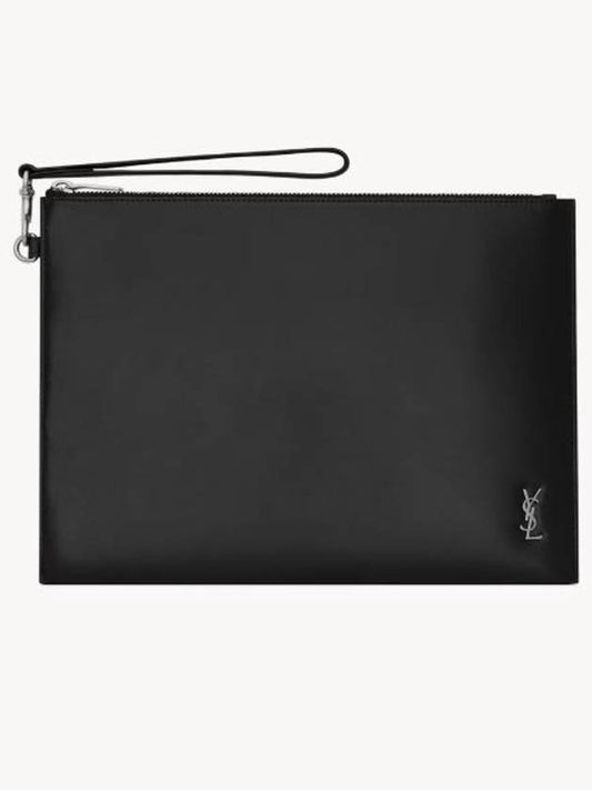 Luxury Saint Laurent Tiny Monogram Silver Clutch Bag Black
