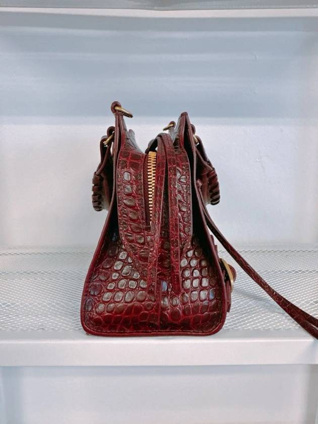 Luxury Balenciaga Women s Burgundy Neo Classic Croc Calf Leather Mini City Bag 638524 23EF1 6526