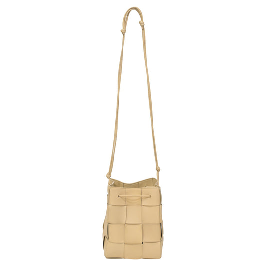 Luxury Bottega Veneta Small Cassette Cross Body Bucket Bag in Pastel Yellow Lambskin Leather