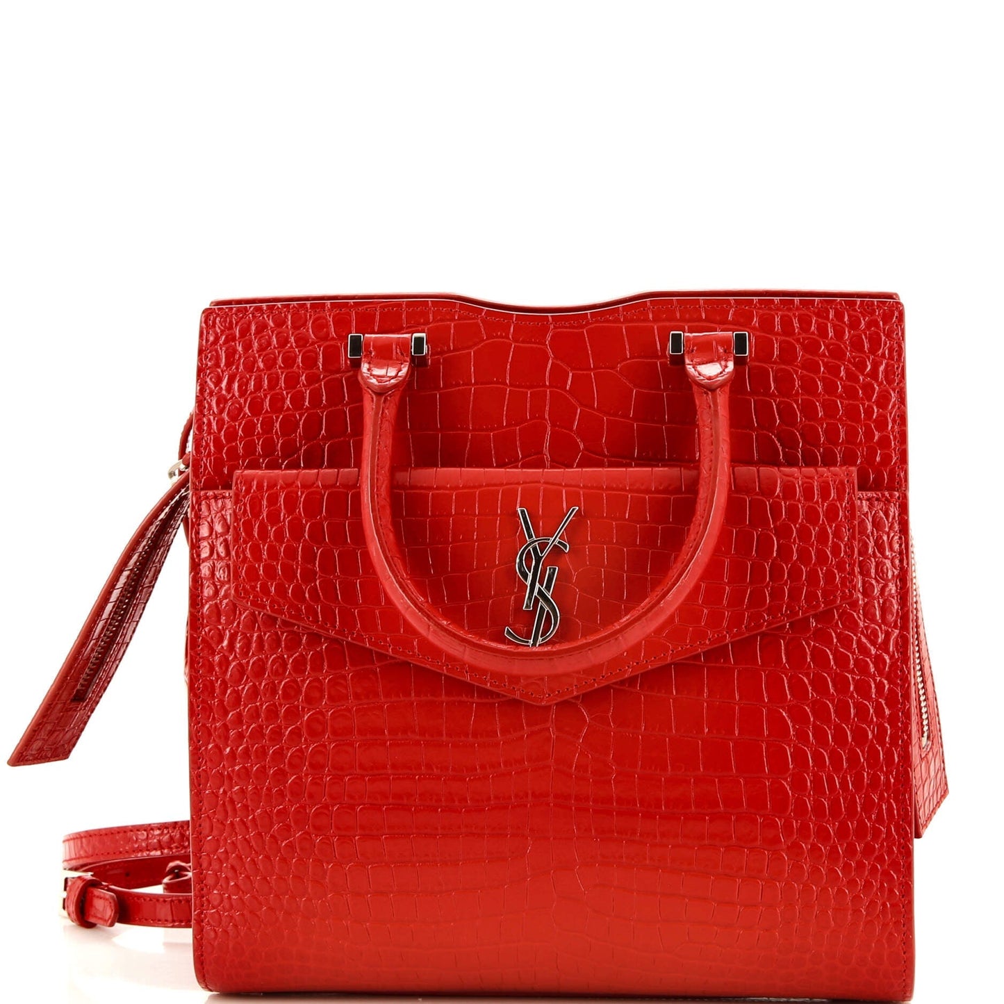 Luxury Saint Laurent Uptown Tote Crocodile Embossed Leather Small