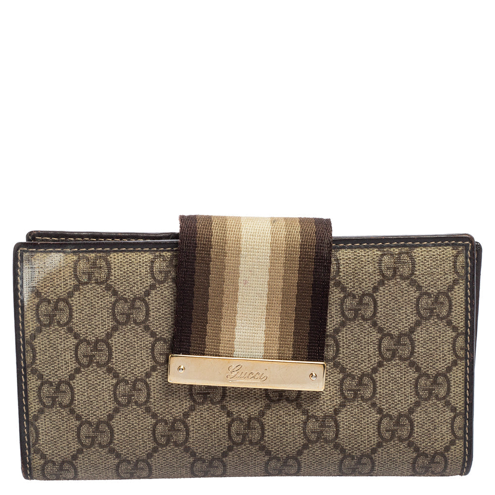 Luxury Gucci Trending 2025 Beige Gg Supreme Canvas Vintage Web Continental Wallet..