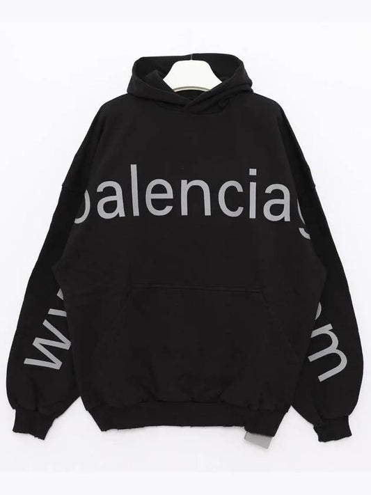 Luxury Balenciaga Logo Print Cotton Hoodie Black