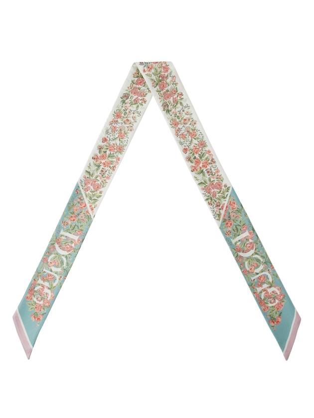 Luxury Gucci Trending 2025 Floral Print Silk Neck Bow Aquamarine Pink