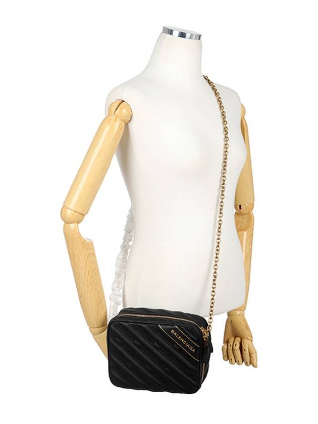 Luxury Balenciaga Blanket Reporter Chain Cross Bag Black