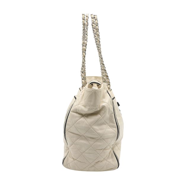 Luxury Chanel Cream Mademoiselle Lock East West Tote