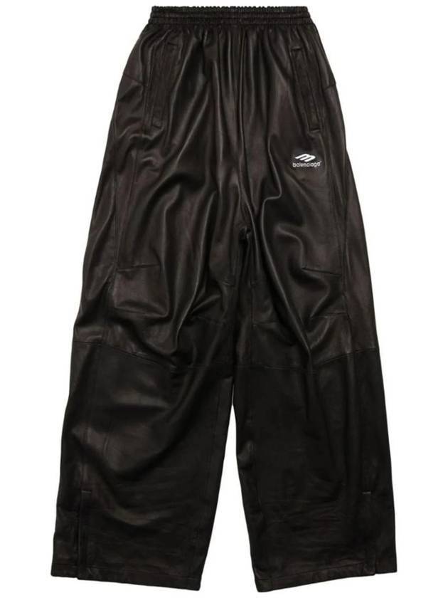 Luxury Balenciaga Embroidered Logo Lambskin Wide Pants Black