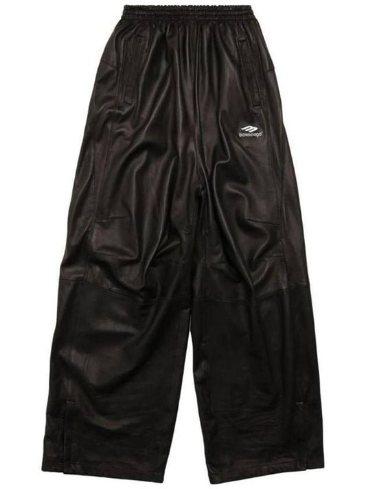 Luxury Balenciaga Embroidered Logo Lambskin Wide Pants Black