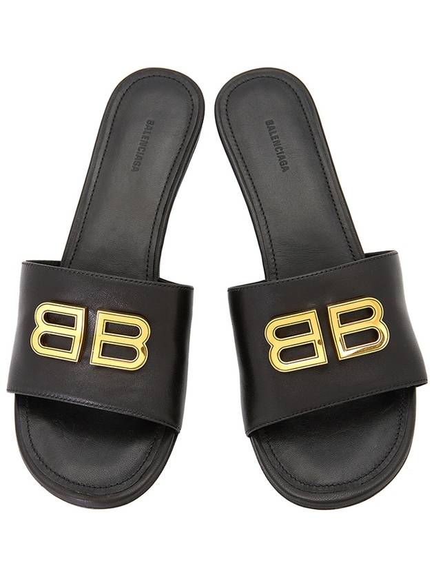 Luxury Balenciaga BB Leather Slipper Heels Black