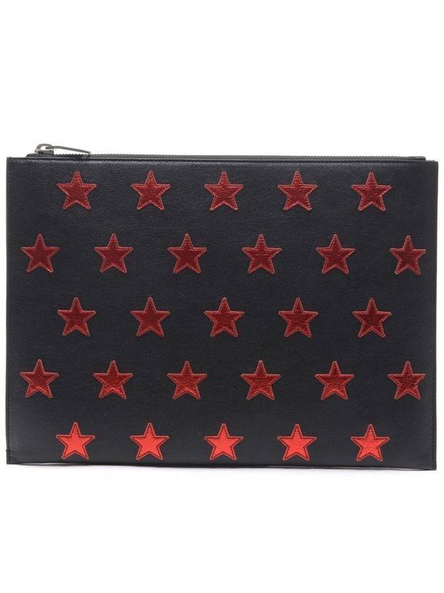 Luxury Saint Laurent Star Patch Leather Clutch Bag Black Red