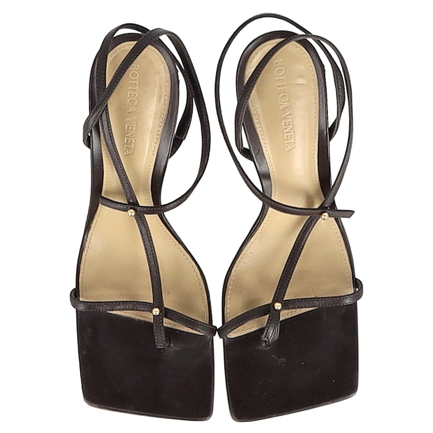 Luxury Bottega Veneta Stretch Studded Strappy Sandal Heels in Brown Lambskin Leather