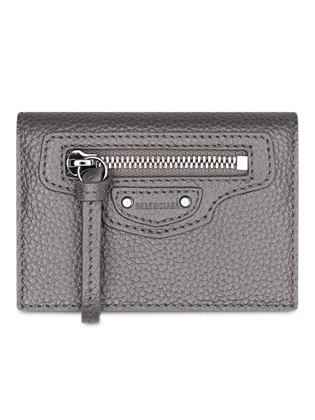 Luxury Balenciaga Neo Classic Logo Tri-Fold Half Wallet Grey