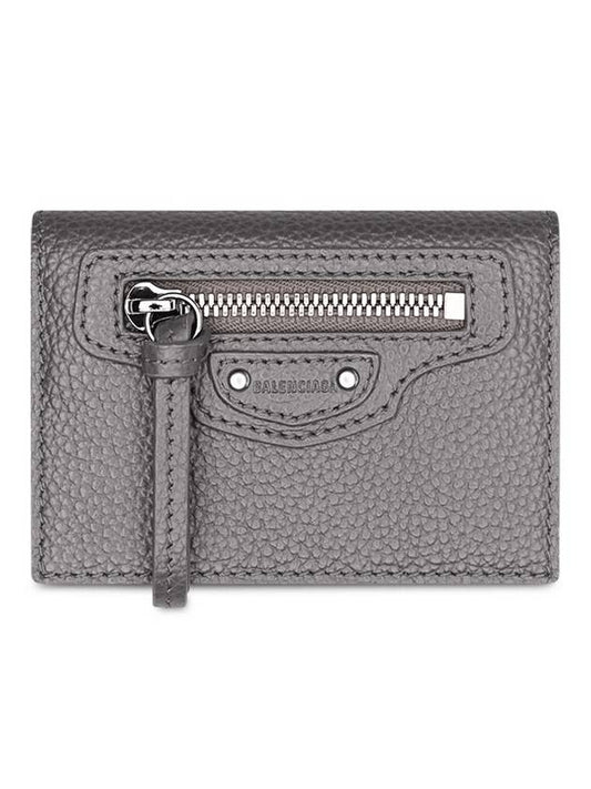 Luxury Balenciaga Neo Classic Logo Tri-Fold Half Wallet Grey