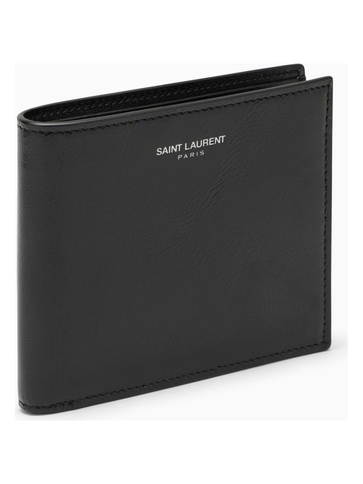 Luxury Saint Laurent Men's Black Leather Bi-Fold Wallet in Brown | 396307AADA4