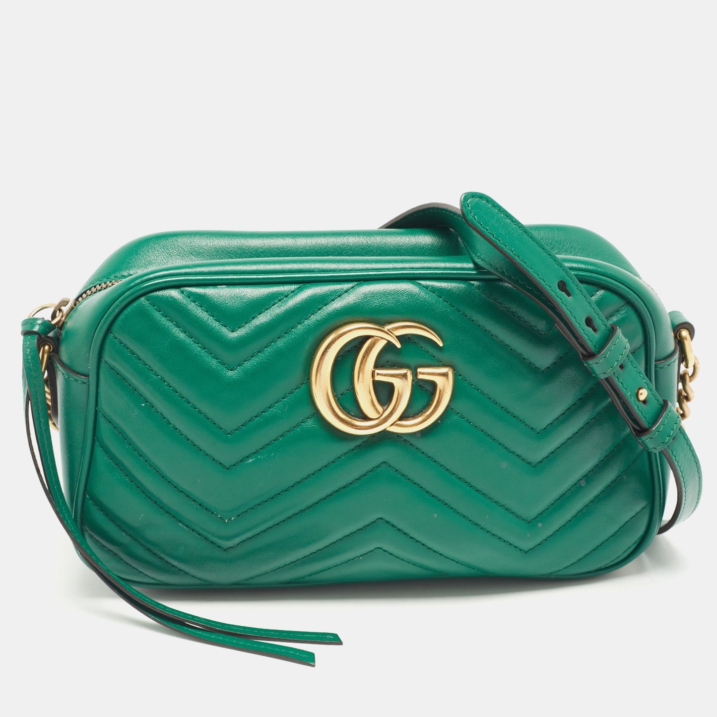 Luxury Gucci Trending 2025 Green Matelass&eacute; Leather Small Gg Marmont Shoulder Bag..