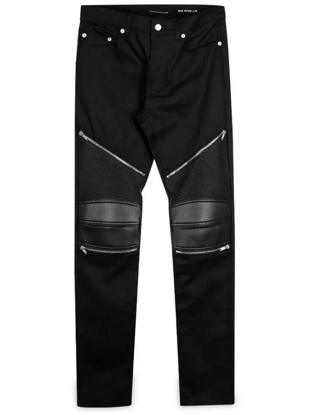 Luxury Saint Laurent Leather Biker Jeans Black