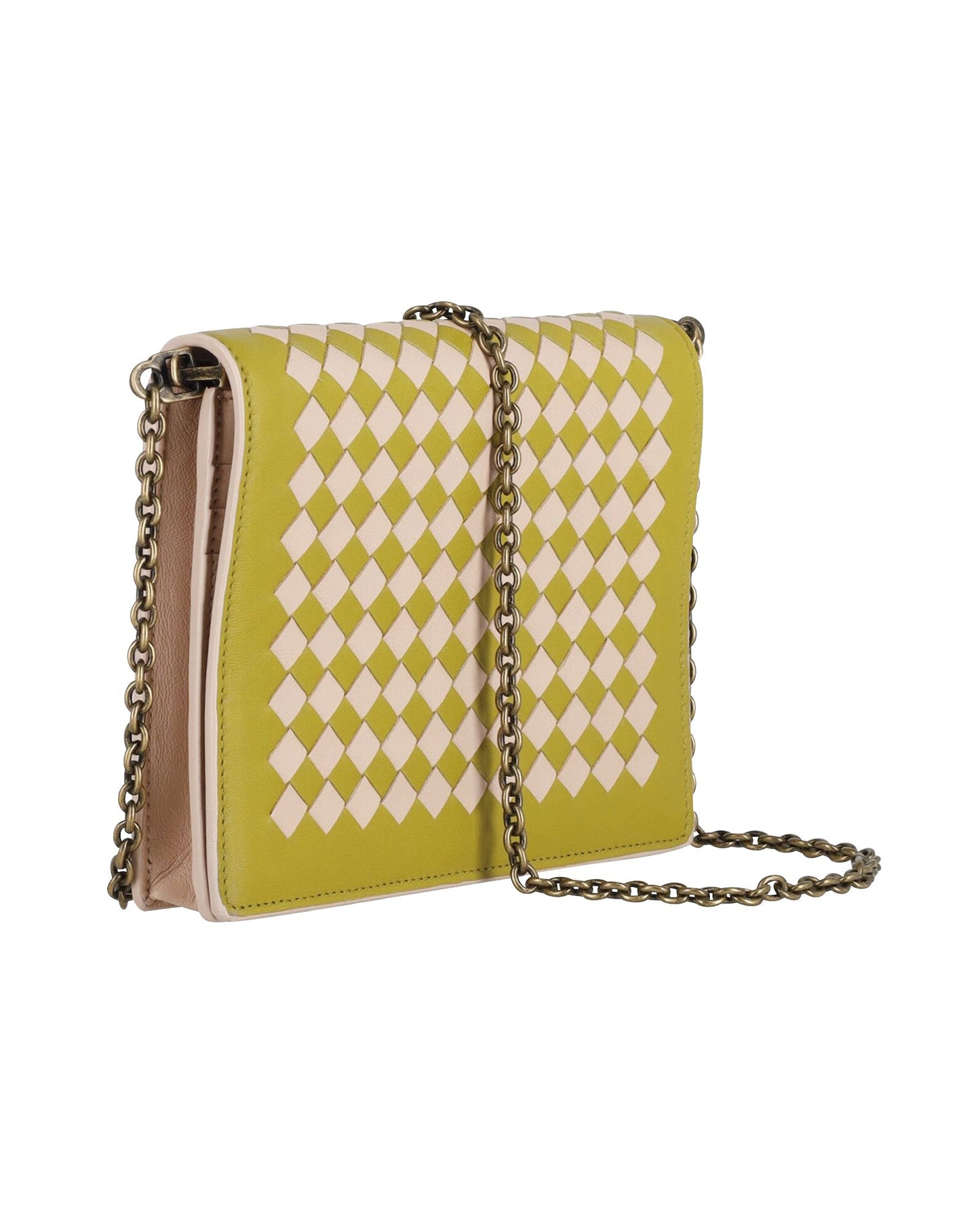 Luxury Bottega Veneta Intrecciato Small Chain Wallet Bag in Green Leather