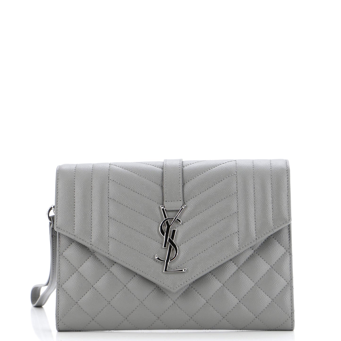 Luxury Saint Laurent Classic Monogram Envelope Wristlet Clutch Mixed Matelasse Leather