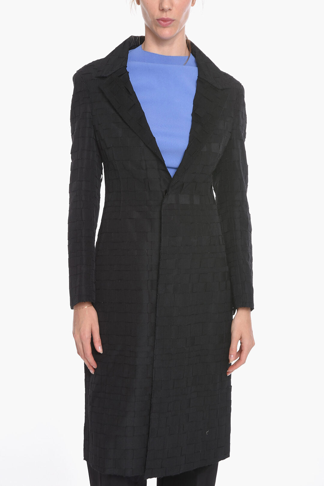 Luxury Bottega Veneta Silk Gazarre Single-breasted Coat in Basket-weave Motif