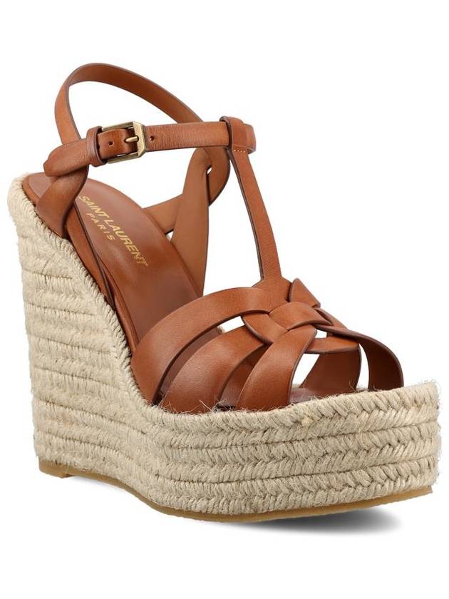Luxury Saint Laurent Tribute Espadrille Wedge Heel Brown