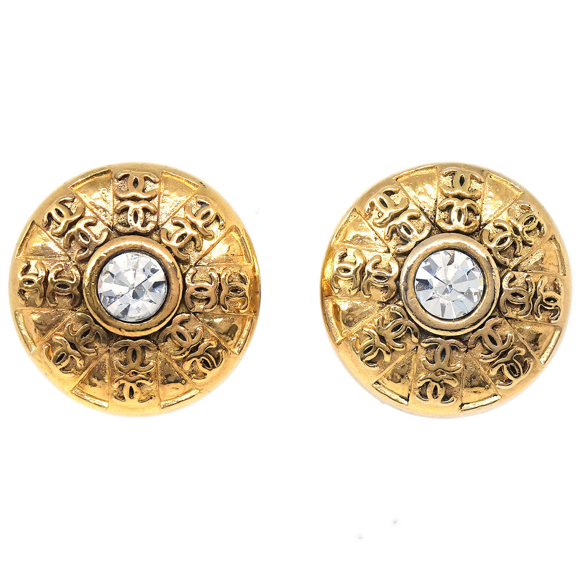 Luxury Chanel 1988 Crystal & Gold Earrings Clip-On 23