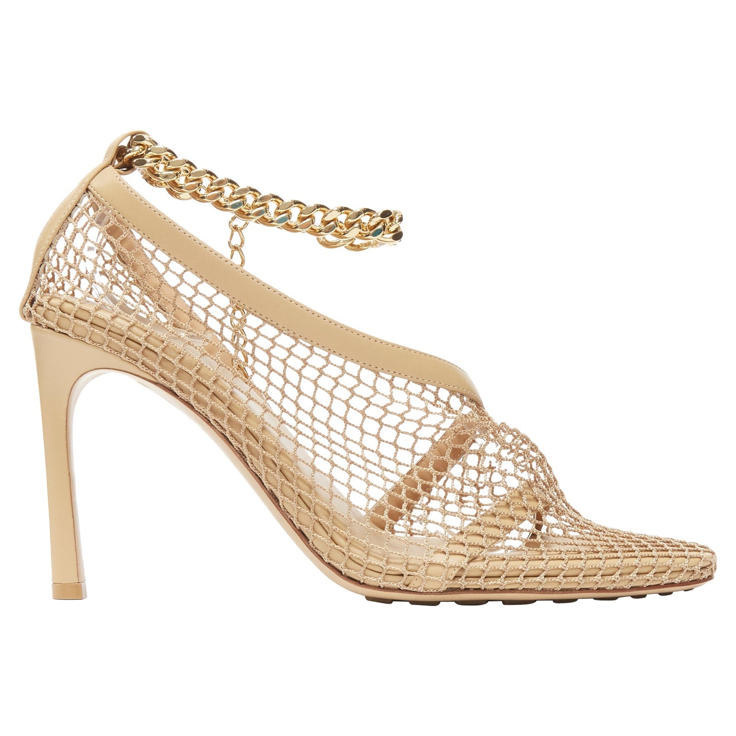 Luxury Bottega Veneta daniel lee fishnet gold chain high heel