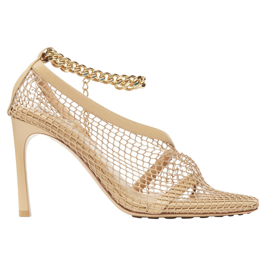 Luxury Bottega Veneta daniel lee fishnet gold chain high heel