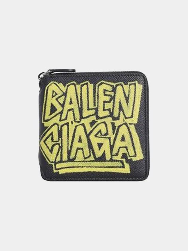 Luxury Balenciaga Paris Gravity Logo Leather Zipper Half Wallet Black