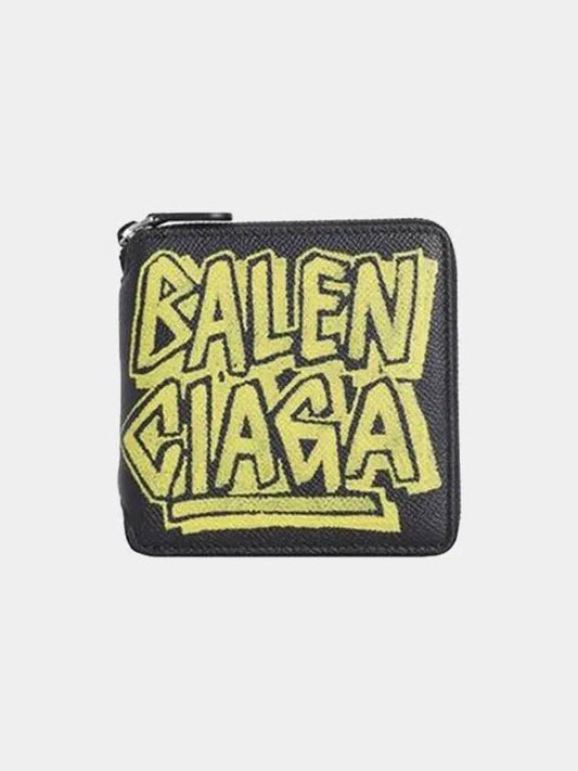Luxury Balenciaga Paris Gravity Logo Leather Zipper Half Wallet Black