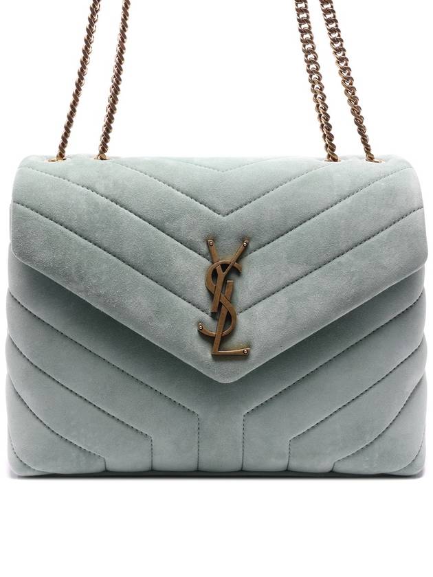 Luxury Saint Laurent Loulou Quilted Suede Small Shoulder Bag Green