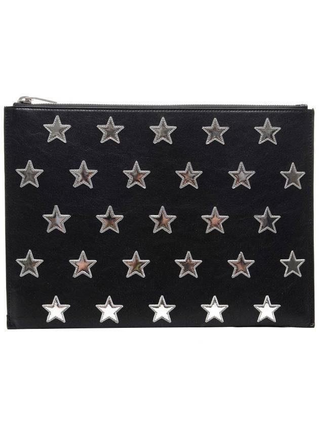 Luxury Saint Laurent Star Leather Patch Clutch Bag Black Silver