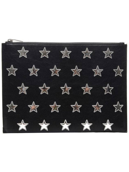Luxury Saint Laurent Star Leather Patch Clutch Bag Black Silver